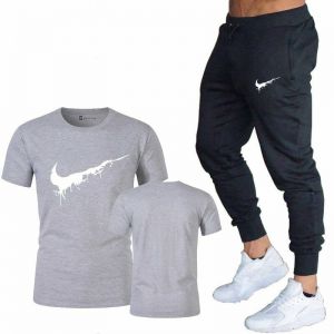 Hot Sale! Summer 2019 Nike Logo Men&#039;s 2 Pcs Set Casual Suits Gym Cotton Branded