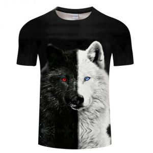 !Style for you חולצות New Women Men T-Shirt 3D Print Black White Wolf Streetwear Short Sleeve Tee Tops